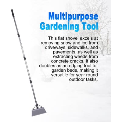Platte Schop Heavy Duty Vloerschraper Lange Steel Snoerloze Sneeuwschep Multifunctioneel Tuingereedschap met Verstelbare white