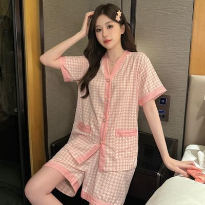 Losse Zachte Luxe Dames Pyjama Set Zomer Top met Knoopsluiting en Shorts Pyjama 2-delige Pyjama Set voor Dames XL beige