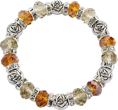 Behave - Armband - Elastische armband metaal met licht bruine facet geslepen glas kralen