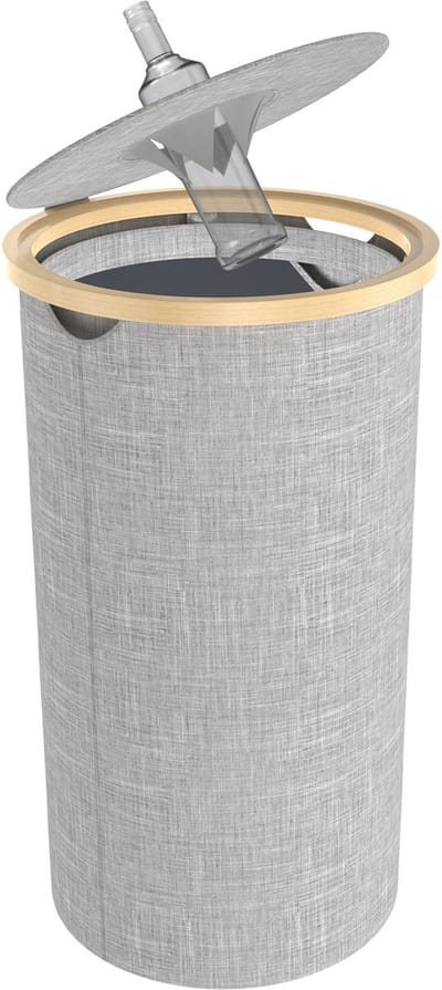 Statiegeld Container 100L – Opbergmand met Bamboe Frame & Wasbare Binnenzak – Recycling Bak voor Flessen, Blikjes, Wasgoed en Oud Papier – Rond – Grijs