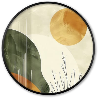Poster in lijst Rond - Fotolijst 60x60 cm - Posters - Abstract - Landschap - Zon - Kunst - Ronde posterlijst zwart - Decoratie - Wanddecoratie woonkamer - Muurdecoratie slaapkamer