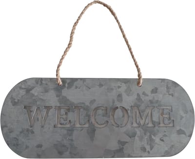 Welkomstbord Metaal - Decoratief Huisnummer - Tuin Decoratie - Inclusief Touw - 30 x 12 cm - Zilver Bruin