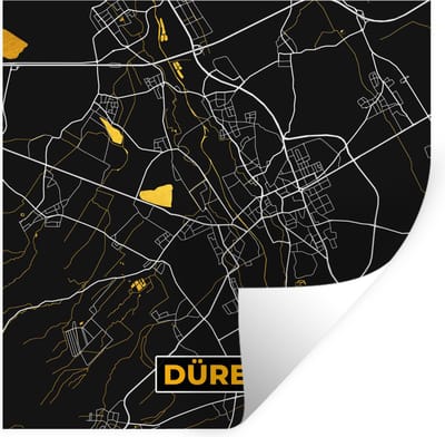 Muurstickers - Sticker Folie - Düren - Plattegrond - Goud - Stadskaart - Duitsland - Kaart - 100x100 cm - Plakfolie - Muurstickers Kinderkamer - Zelfklevend Behang XXL - Zelfklevend behangpapier - Stickerfolie