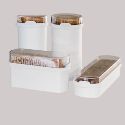JQ Liv Voordeelset 4 Delig Wit inclusief 2x Beschuit/Rijstewafel bewaarbus, Ontbijtkoek bewaardoos en Cracker bewaardoos - 100% luchtdicht