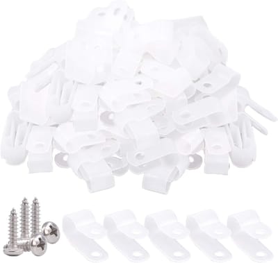 60 Stuks 3/8 Inch Witte Nylon Kabelclips met Schroeven voor Kabels, Draden en Buizen - Ideaal voor Kabelbeheer en Montage