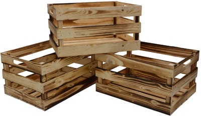UNUS® Kist Houten vintage gebrand 39x29x21 cm set van 3