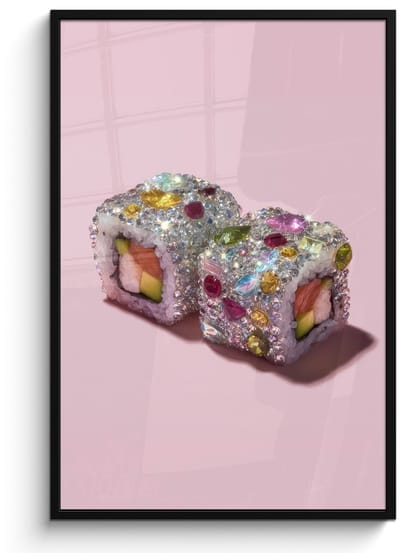 Poster in lijst - Fotolijst 80x120 cm - Posters - Sushi - Rolletjes - Steentjes - Kleurrijk - Posterlijst zwart - Decoratie - Wanddecoratie woonkamer - Muurdecoratie slaapkamer