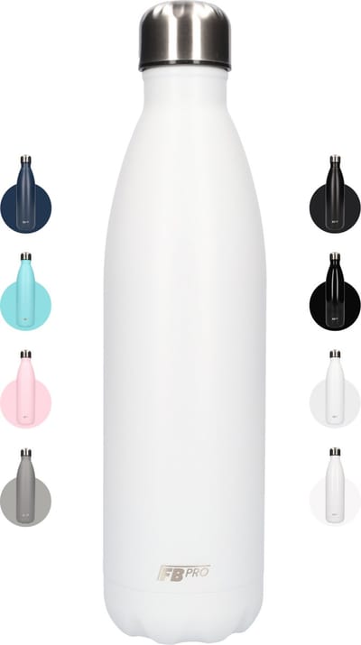 FBFS158 Thermosfles, Drinkfles, Waterfles - 750 ml - Thermos fles voor de warme en koude dagen - Dubbelwandig - Thermosbeker Koffie, thee en Koele dranken - Water fles voor onderweg - Mat Wit - Matte white