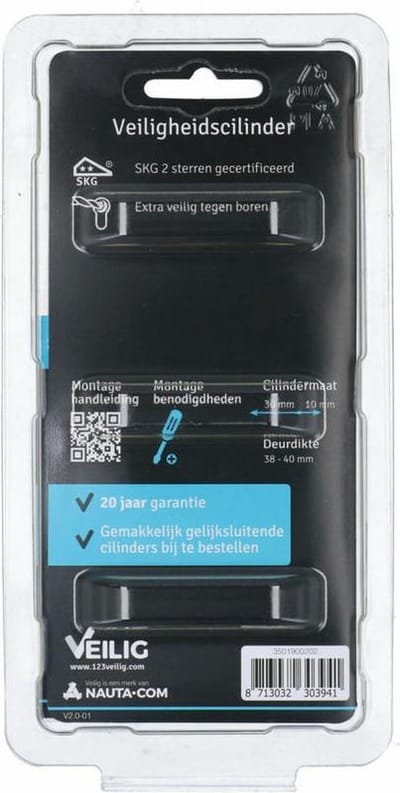 VEILIG - Veiligheid Profielcilinder - 30x10mm - 3 cilindersleutels - SKG2