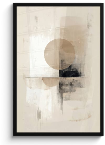 Poster in lijst - Fotolijst 60x90 cm - Posters - Cirkel - Compositie - Diepte - Beige - Posterlijst zwart - Decoratie - Wanddecoratie woonkamer - Muurdecoratie slaapkamer