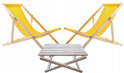Set van 2 strandstoelen met houten tafel - Geel