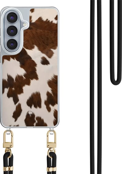 Telefoonhoesje met koord geschikt voor Samsung S26 - Cow vibe - Inclusief koord - Transparant, Multi - - Crossbody beschermhoes - Met Telefoonketting