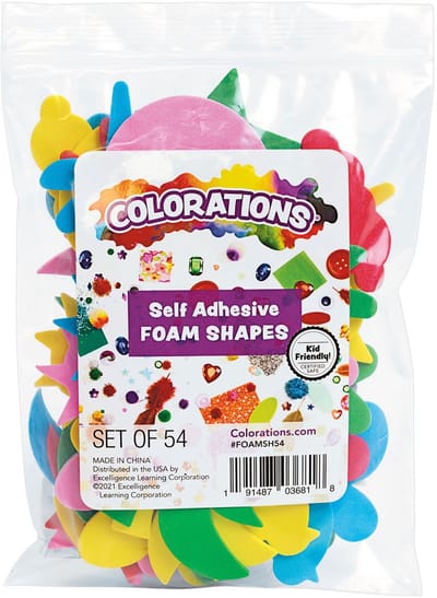 Colorations - Zelfklevende foam vormen knutselset 54 stuks kleurrijk.