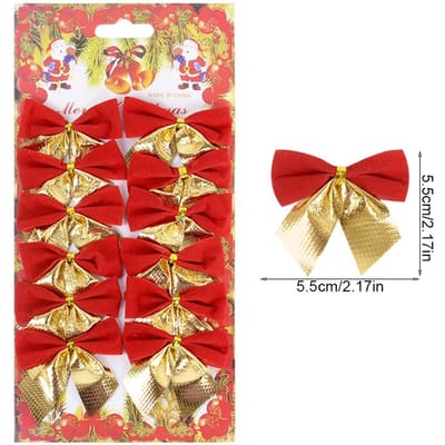12 stuks Kerststrik Rood Goud Mini Kerstboom Strik Knoop Hanger Ornamenten Voor Huisdecoratie Navidad Nieuwjaarsfeest DIY Cadeaus rood/goud