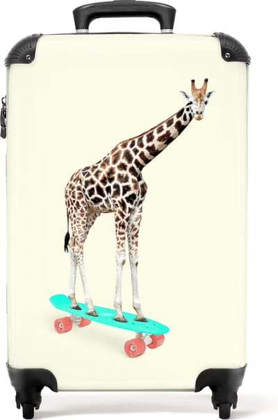 NoBoringSuitcases.com - Kinderkoffer beige - Kindervalies lol giraffe - Past binnen 55x40x20 cm en 55x35x25 cm - Handbagage - Trolley op wieltjes - Reiskoffer met wielen - Rolkoffer - Kindertrolley geschikt voor jongen en meisjes - Koffer kinderen