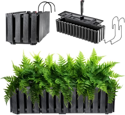KADAX Bloembak, balkonpot in 2 maten en 4 kleuren, bloempot in lattenlook, plantenbak in landelijke stijl, plantenbak met rubberen kurken, 60 cm, antraciet