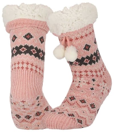 Apollo dames huissokken - gevoerd - roze print - anti-slip - one size