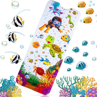 Badmat kind en baby - duiker schildpad vissen oceaan onderwater - grote mat anti slip - antislip baby's kinderen - antislipmat - kinderbadmat babybadmat douchemat douche badkamer - groot - wasbaar