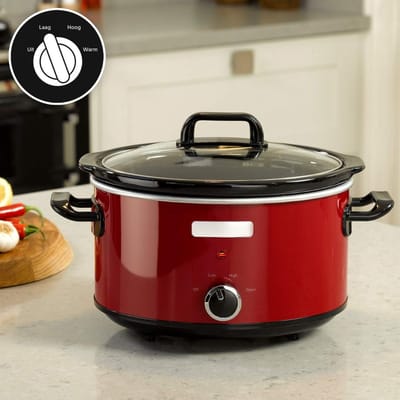Zyrex® Slowcooker met Timer - Crockpot - Stoompot - RVS - Inclusief Warmhoudfunctie - Rood - 30cm x 22cm x 30cm; 3kg