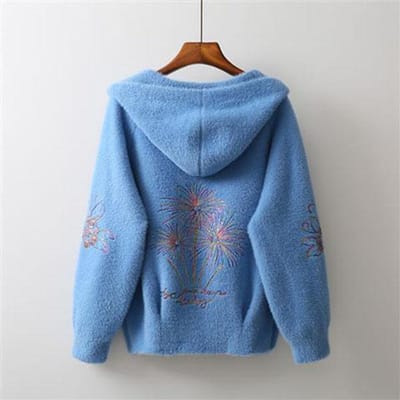 Herfst en Winter Hooded Nerts Trui Jas Vrouw Los Geborduurd Kort Verdikt Mode Jas XXL
