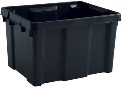 EDA Opbergbox/opbergkrat 30 L - zwart - kunststof - B34 x H26 - stapelbaar/nestbaar - opbergbak - opbergen