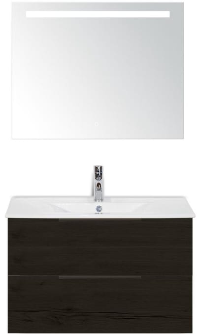 Seville Badmeubelset 80 cm - Black Oak Edge Greep - Wastafel Enjoy met Sence Spiegel