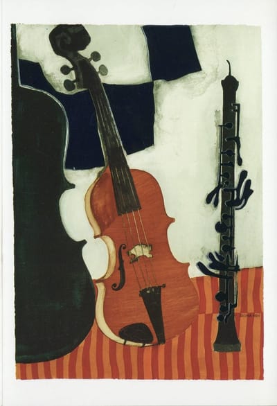 Rosina Wachtmeister - Vintage dubbele kaarten - Cello, viool en hobo - Set van vijf dubbele kaarten met eco-katoen enveloppen