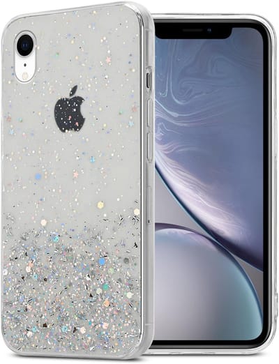 Cadorabo Hoesje geschikt voor Apple iPhone XR in Transparant met Glitter - Beschermhoes van flexibel TPU silicone met fonkelende glitters Case Cover Etui