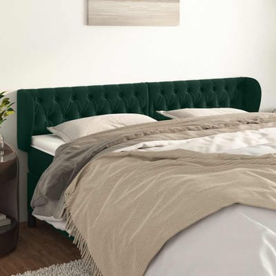 vidaXL - Hoofdbord - met - randen - 203x23x78/88 - cm - fluweel - donkergroen