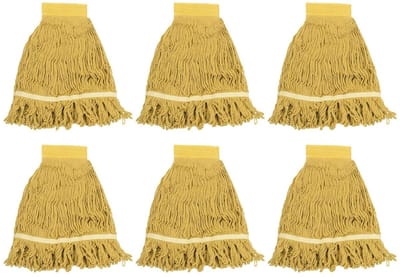6 Stuks Katoenen Strips voor Nat Schoonmaken, Vervangende Mopkop voor Huishoudelijk en Commercieel Gebruik, Geel