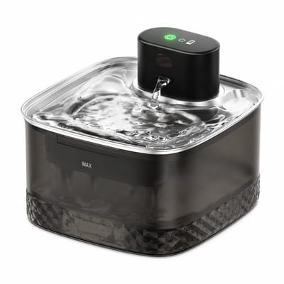 Gloovon® Kattenfontein - Draadloos met Sensor & RVS 304 Drinkbak - 2 Liter Waterfontein - Fluisterstille Accu Drinker - Zwart