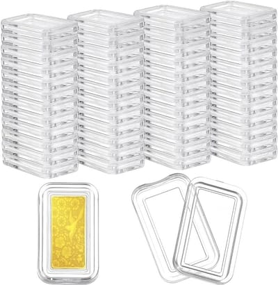 50 Stuks Zilveren Acryl Bar Dozen met Deksel, Rechthoekige Transparante Capsule Opbergdozen voor 1 oz Zilveren Staven, Ideaal voor Verzamelaars en Bewaring