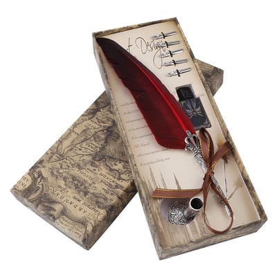Dailygoody - Ejoyous Quill penset - vintage kalligrafie - handgemaakte dip-pen - antieke vulpen - met 5 reserveveren - ideaal voor schrijfliefhebbers