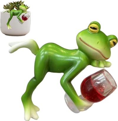 Miniatuur Groene Kikker Tuinbeeld van Hars, Decoratieve Tuinfiguren voor Bloempotten, Schattige Kikker Hangers en Figuren voor Tuinversiering
