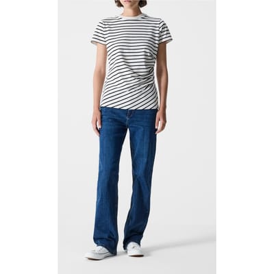 French Connection Rallie Rouched Side Tee Linen White/black St Linen White/bla Maat: XL | Tops Outlet | Dames | Zwart