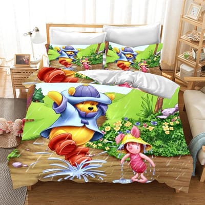 Winnie de Poeh Beddengoedsets Schattige Beer Dekbedovertrek Bedsprei Dekbedovertrek Kussensloop 2-3 Stuks Sets Slaapkamerdecoratie US Twin173x218cm