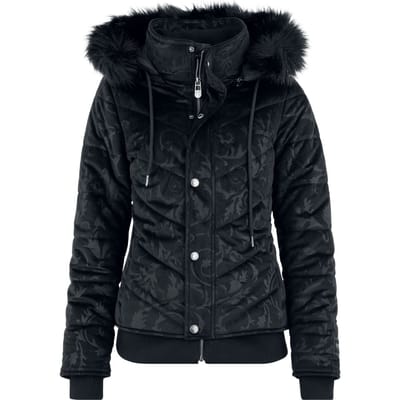 Black Premium by EMP Winterjas - gemusterte Samt Winterjacke mit Kunstfellkapuze - S tot XXL - voor Vrouwen - zwart