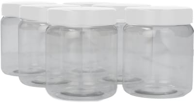 6 x Ronde Pot 500ml PET Kunststof - Transparant met Schroefdeksel wit - PET Kunststof BPA-vrij - Plastic Verzamel potten Navulbaar - Met Dop - Lege Potten - 6 stuks