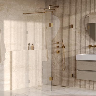 Brauer Void - Inloopdouche - Helder Glas - 100 x 200 cm - met Zijwand 30 cm - incl. Glascoating - PVD Goud Geborsteld