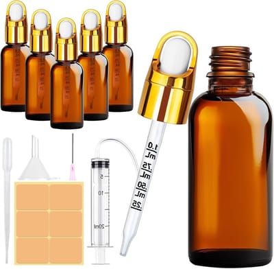 Set van 5 Stuks 30ml Glazen Pipetflessen met Druppelaar, Bruine Glazen Flesjes voor Essentiële Olie, Aromatherapie en Massage