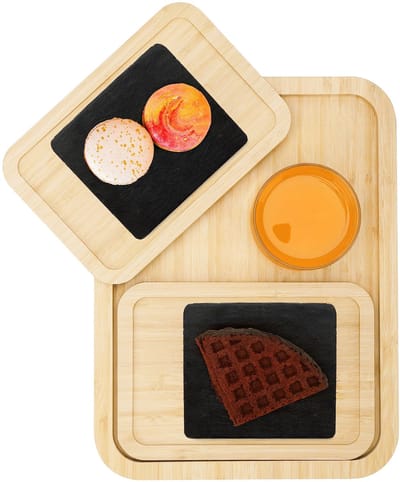 Golden crown - Bamboe Serveertrays - Set van 3 - Eco-vriendelijke Houten Trays - Groot en Klein - Perfect voor Voedsel en Dranken - Organiseer met Stijl