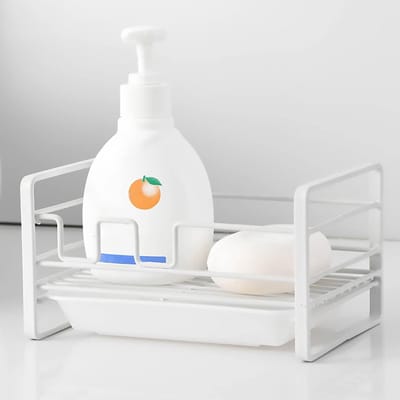 Sponshouder voor Gootsteen - Organizer met Afneembare Afvoerbak en Zeepdispenser (Wit)
