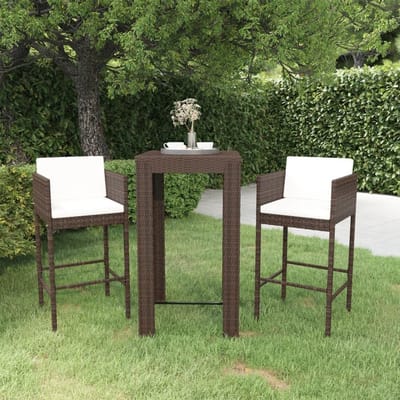 Tuinbarset 3-delig - Buitenmeubels - Gezellig buiten zitten - Waterbestendig rotan - 60x60x110 cm - Bruin
