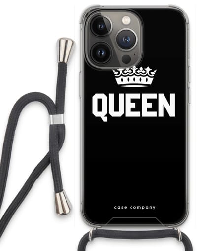 Case Company® - Hoesje met koord geschikt voor iPhone 13 Pro hoesje met Koord - Queen zwart - Telefoonhoesje met Zwart Koord - Bescherming aan alle Kanten en Over de Schermrand