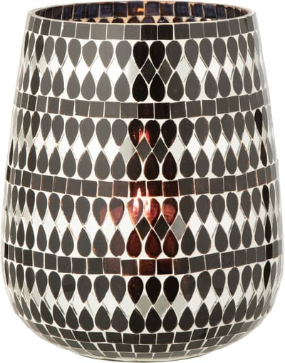 J-Line theelichthouder Mozaïek - glas - zwart/zilver - large