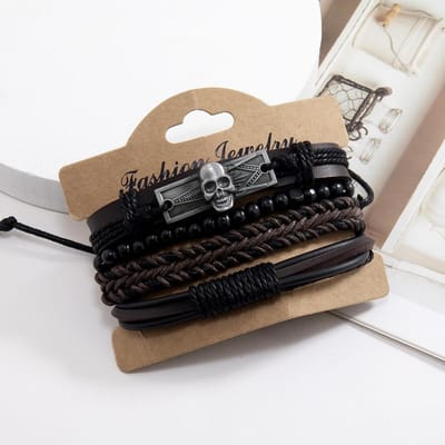 Ensemble de 4 bracelets décontractés en cuir vintage réglables, adaptés pour le port quotidien des hommes, anniversaire, fête, rendez-vous, cadeau gray