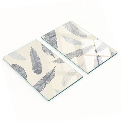 Set van twee decoratieve glazen keukenplanken met verenmotief, vintage stijl, 2x30x52 cm