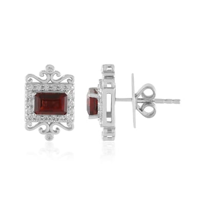 Cavill - Oorbellen 925 Sterling Zilver - 1 44 ct Indische Granaat & Cambodjaanse Zirkon - Elegante Rode Achthoek Edelstenen
