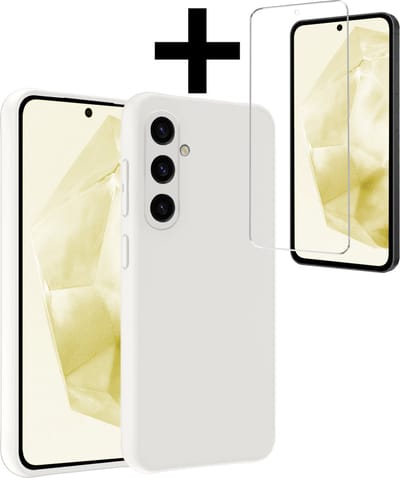 Hoesje - Met Screenprotector - Geschikt voor Samsung Galaxy A35 - Sterk & Shockproof - Back Cover - Siliconen Case - Telefoon Hoes - Telefoonhoesjes - Wit