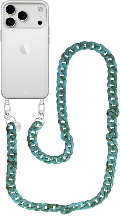 xoxo Wildhearts siliconen hoesje - Geschikt voor iPhone 17 Pro Max - Blue Ocean - Lang Koord - Telefoonhoesje - Hoesje met koord - telefoonkoord - Transparant hoesje - Lang blauw koord
